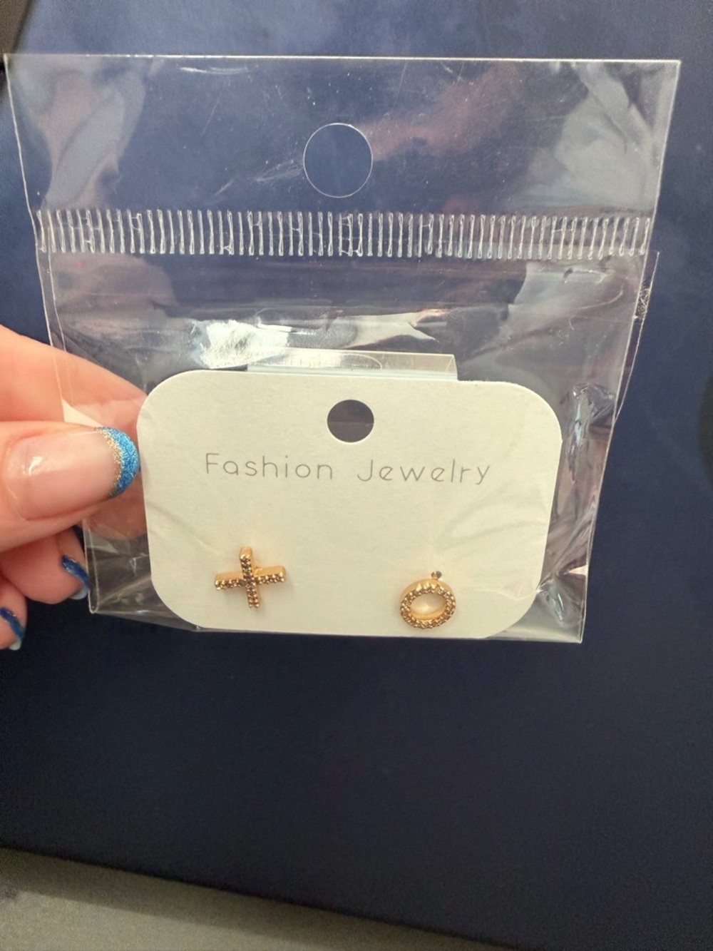Pol Atteu Fashion Jewelry Gold Beaded Cross and Circle Stud Earring Set